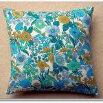 Vintage 1970s turquoise cotton cushion cover with zip fastening 35cm
