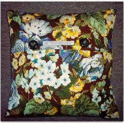 Vintage Sanderson Coppelia cushion cover in blue, yellow and green with button fastening 40cm